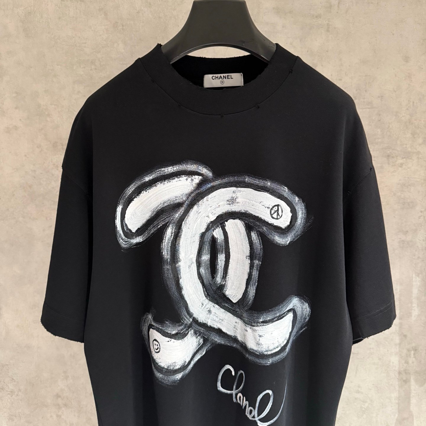 CHANEL高仿手绘T恤 重磅双纱宽松版型