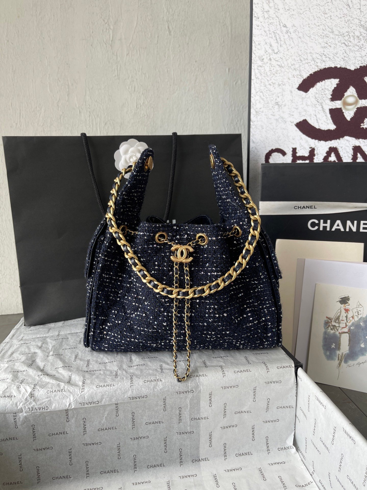 Chanel高仿25C早春多口袋Hobo小號包 粗花呢都市工裝風