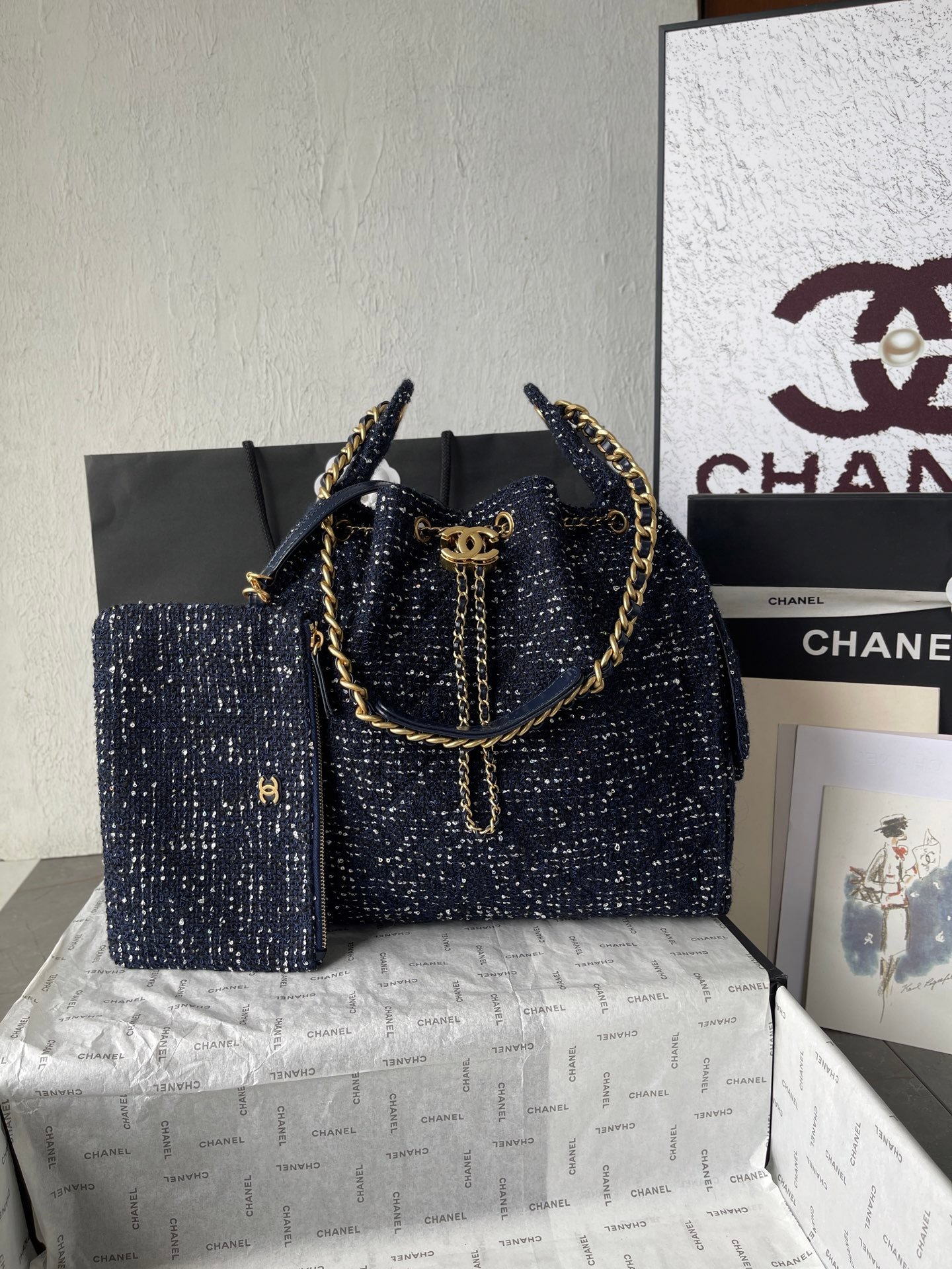 Chanel香奈兒高仿25C早春多口袋Hobo包 粗花呢質感 復古優雅百搭