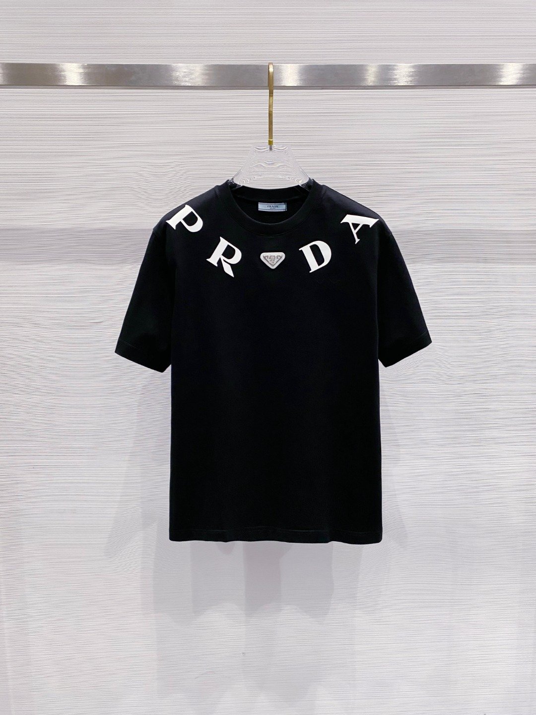 PRADA黑色短袖T恤2025春夏男女同款 高端重工字母LOGO