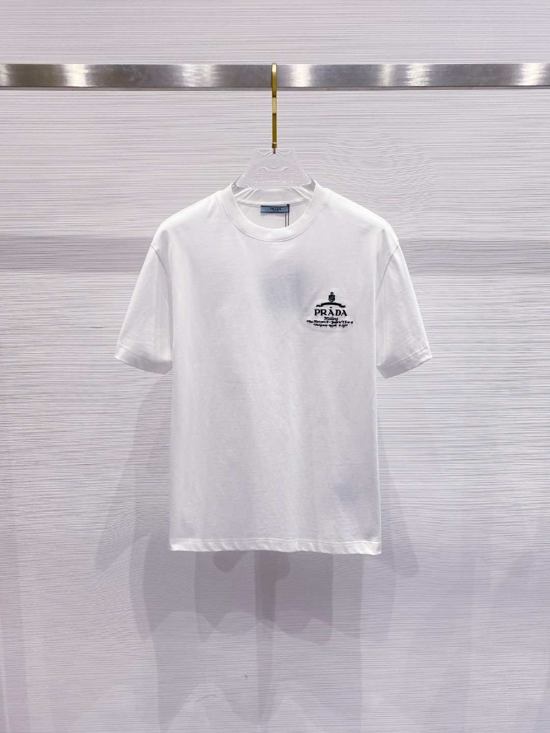 PRADA高仿白色短袖T恤2025春夏男女同款重工字母LOGO