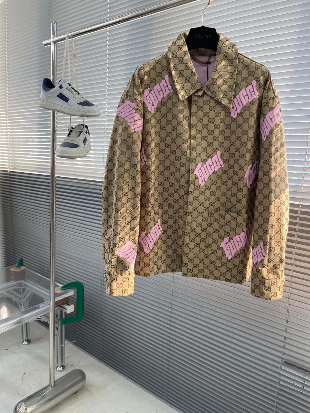 Gucci高仿25SS駝色深棕GG帆布亞麻混紡夾克 刺繡設計 時尚百搭