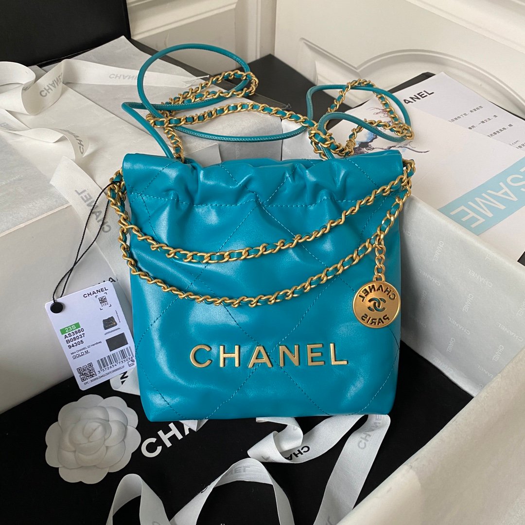 Chanel 高仿 Mini 22 手提包深藍迷你版2023春夏法式優雅AS3980