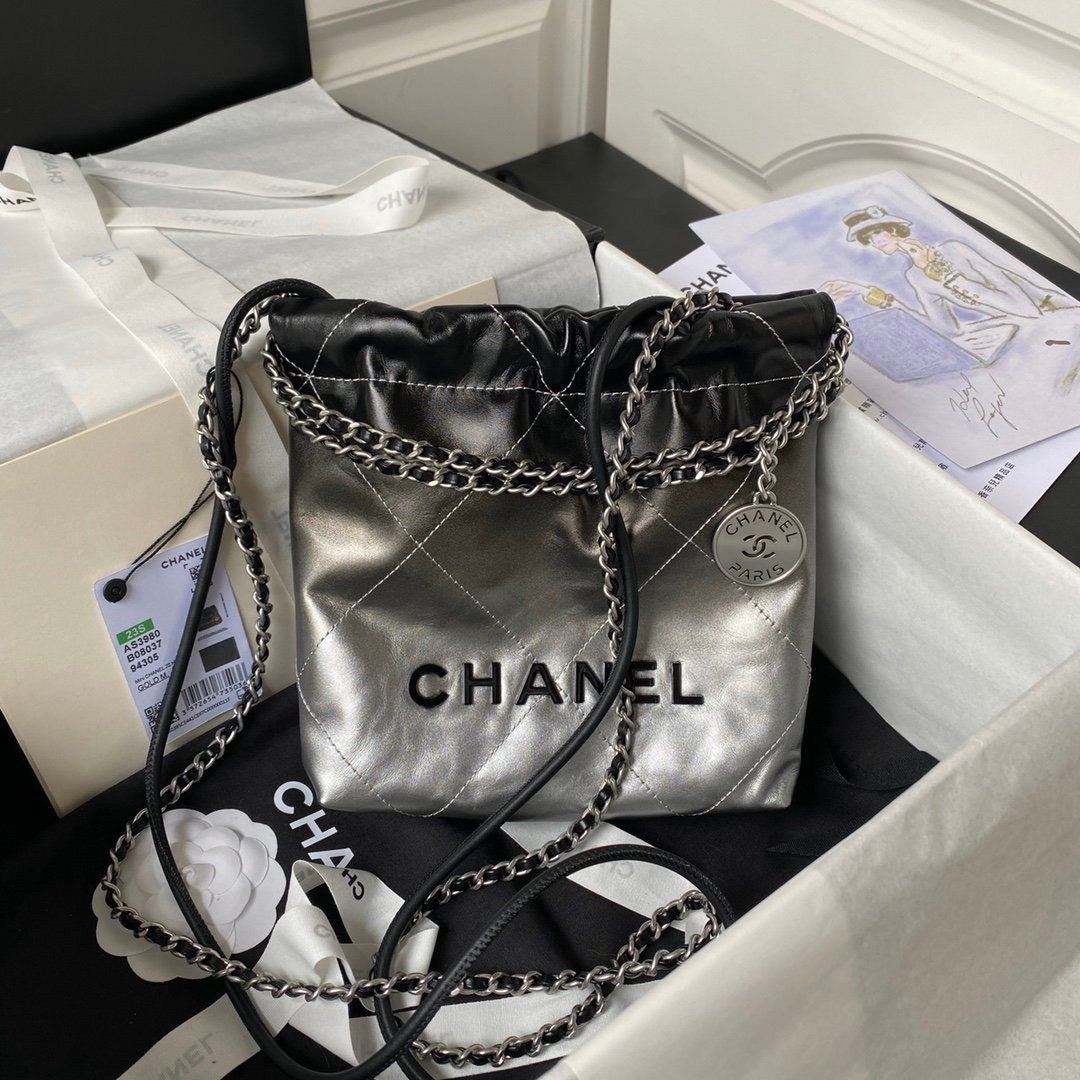 Chanel香奈兒高仿AS3980 mini22顆粒皮迷你包經典黑色鏈條