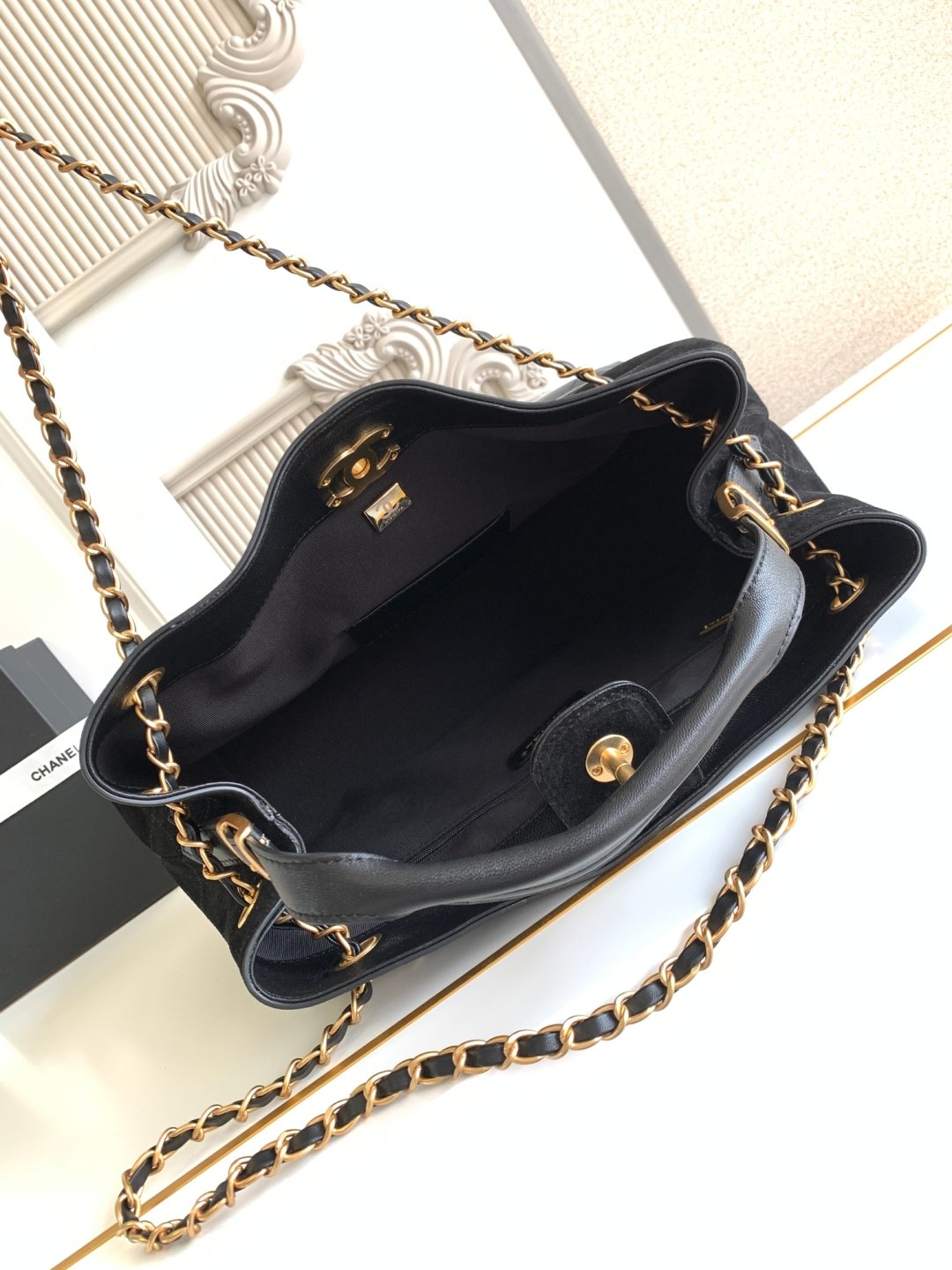 CHANEL香奈兒高仿經典拼色托特包黑金鏈條菱格紋法式優雅AS5634