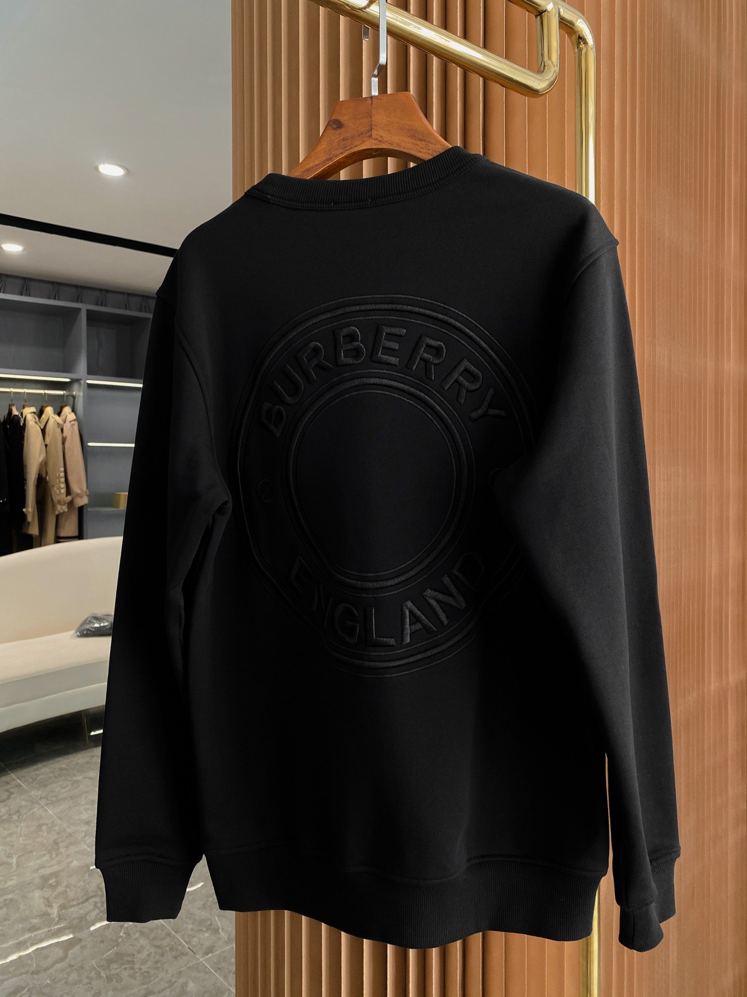 Burberry 1:1黑色微標刺繡棉質圓領寬鬆運動衫 男女同款