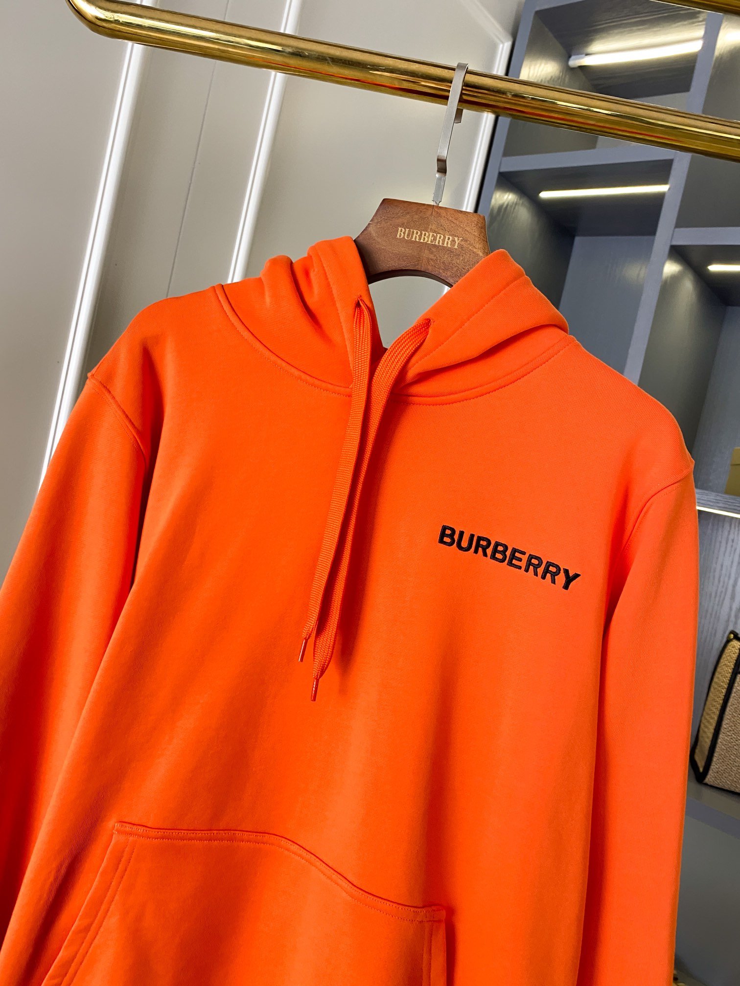 Burberry原單橙黃色倫敦微標刺繡棉質連帽衛衣 男女同款