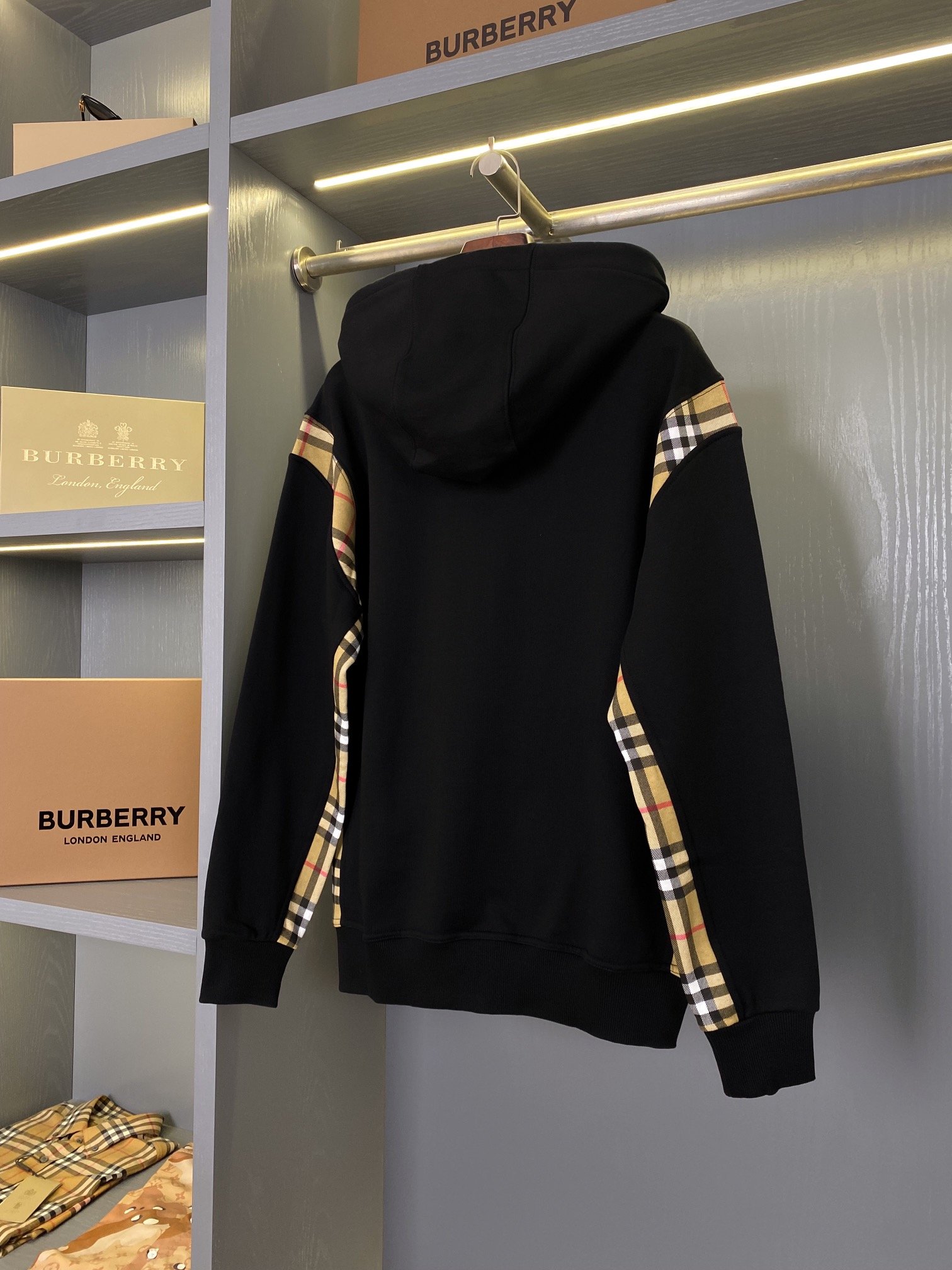 Burberry高仿Vintage格紋裁片棉質寬鬆拉鍊連帽衫 男女同款