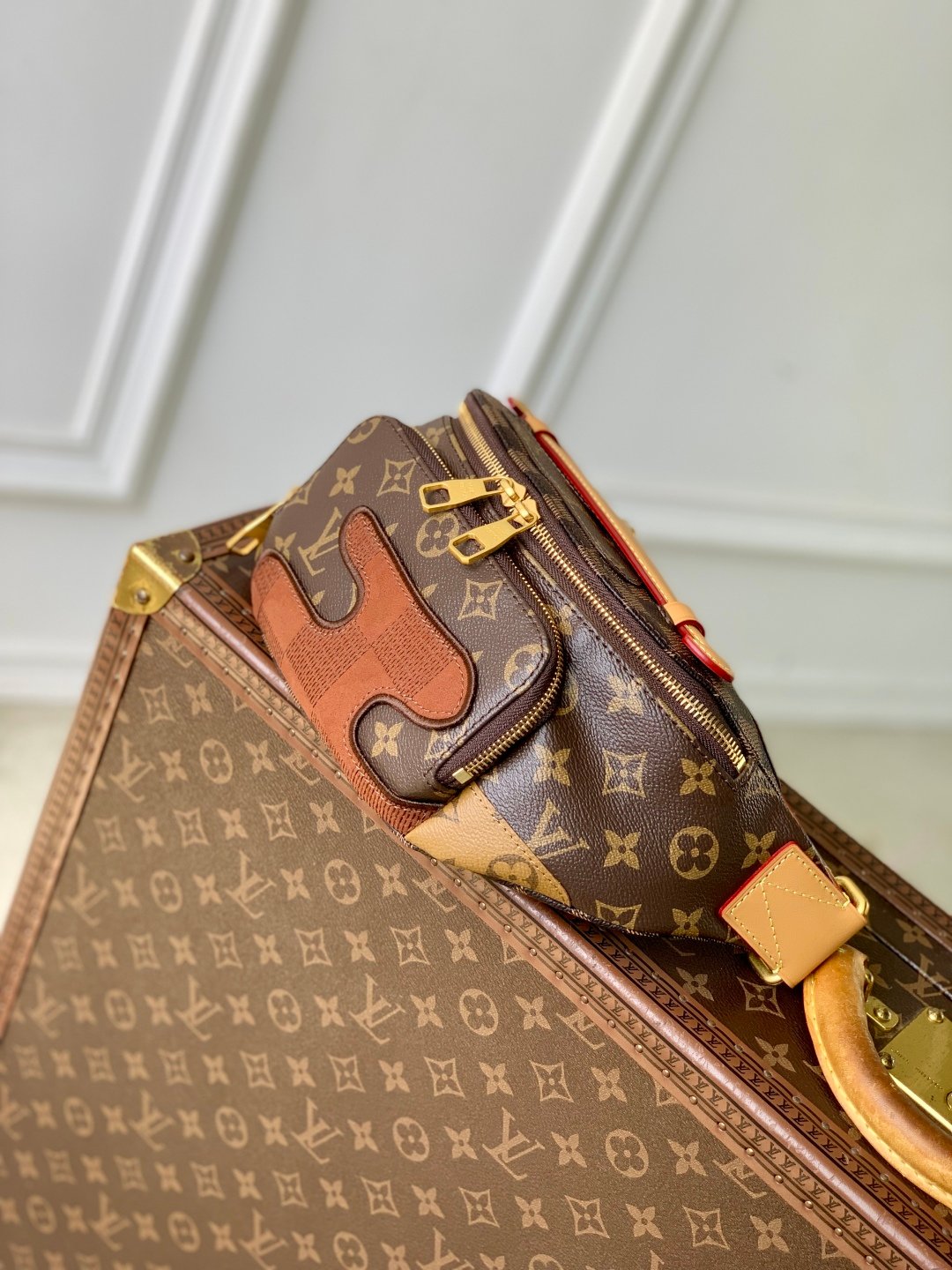 LV精品仿製Rush腰包Monogram帆布Damier刺繡貼飾多功能可調節