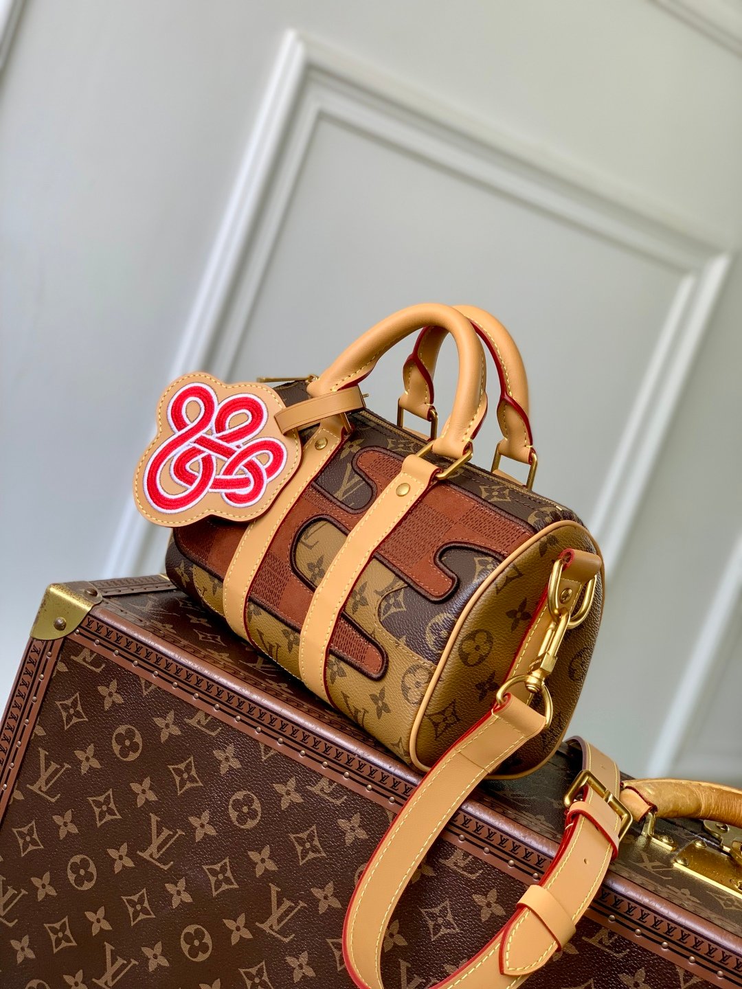 LV高仿Keepall Bandoulière 25手袋Monogram Damier拼布創意圖案百搭