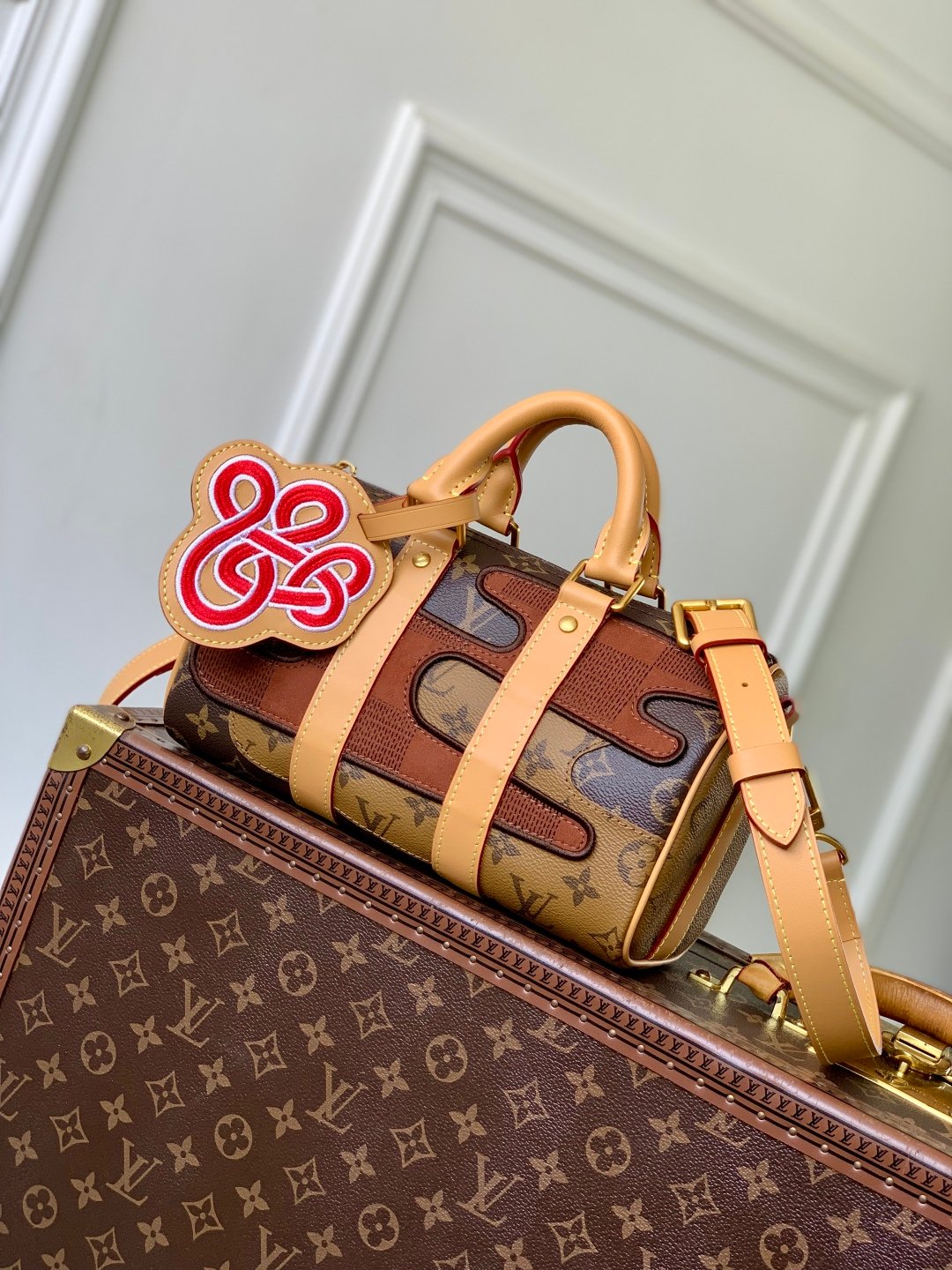 LV高仿Keepall Bandoulière 25手袋Monogram Damier拼布創意圖案百搭