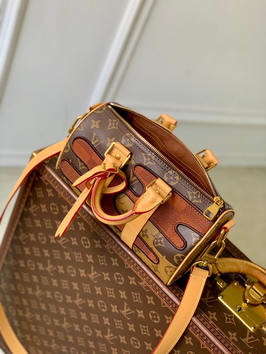 LV高仿Keepall Bandoulière 25手袋Monogram Damier拼布創意圖案百搭