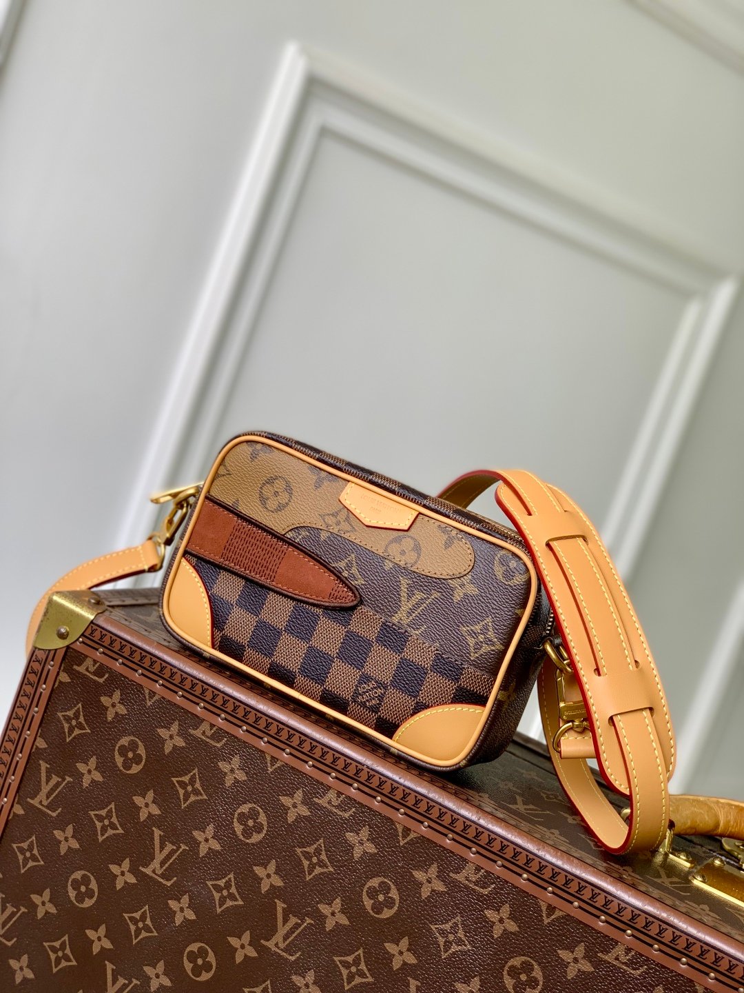 LV精品仿製Trocadéro迷你手袋涂层帆布Monogram Damier拼贴多用