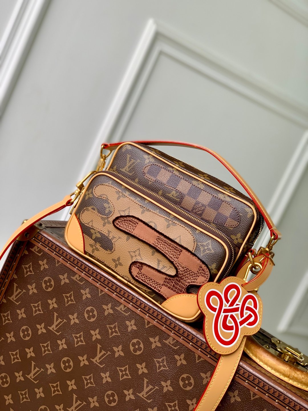 LV高仿Nil斜挎包Monogram帆布Damier拼貼多功能可拆卸肩帶