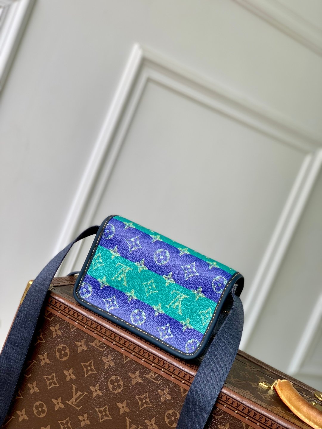 LV高仿Bosphore迷你手袋Monogram Heritage帆布皮革飾邊撞色缝線