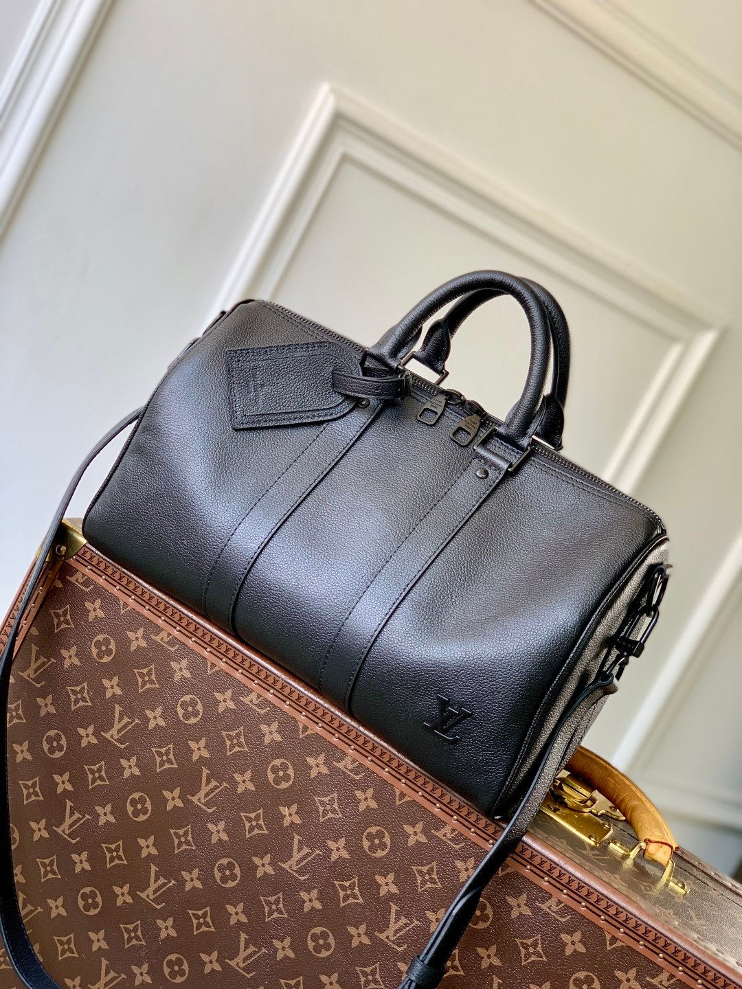 LV一比一Keepall Bandoulière 35蠟面小牛皮粒面紋理寬敞收納手提袋