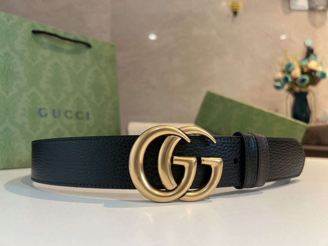 Gucci高仿金扣男士腰帶40mm雙G旋轉設計質感義大利風