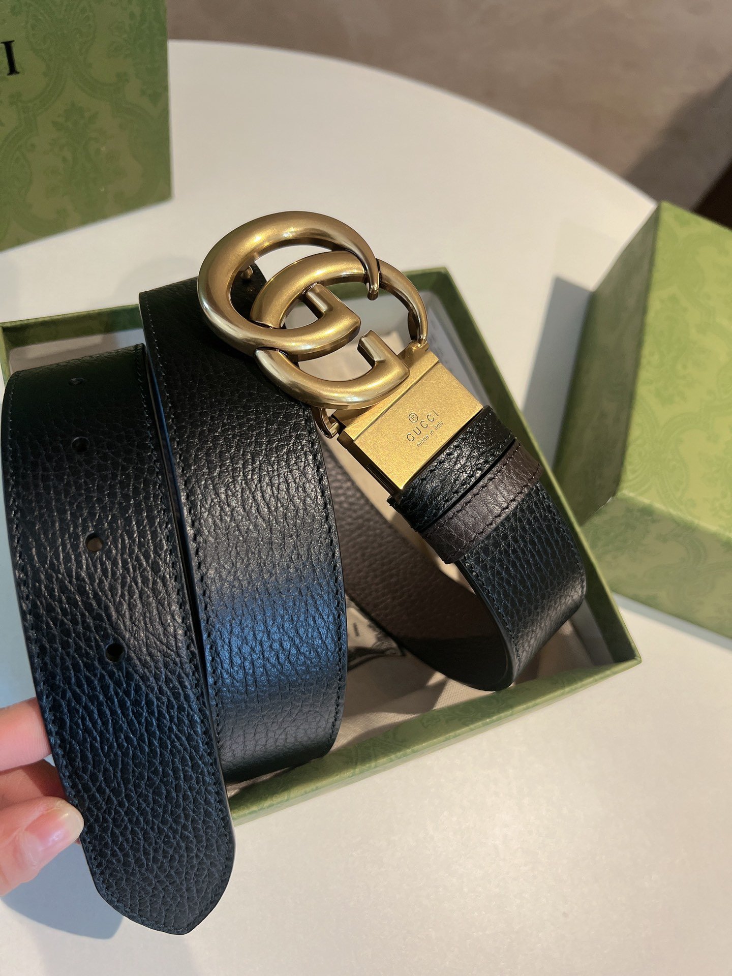 Gucci高仿金扣男士腰帶40mm雙G旋轉設計質感義大利風