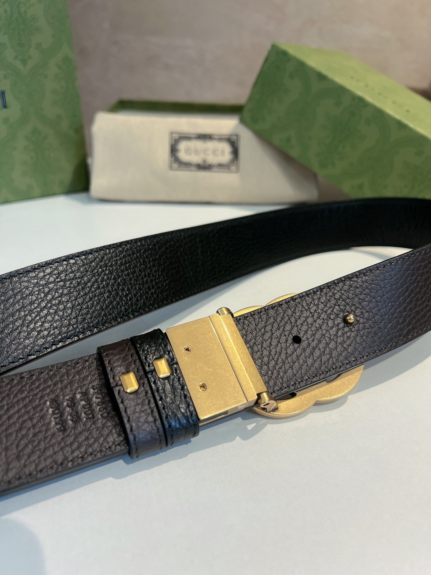 Gucci高仿金扣男士腰帶40mm雙G旋轉設計質感義大利風
