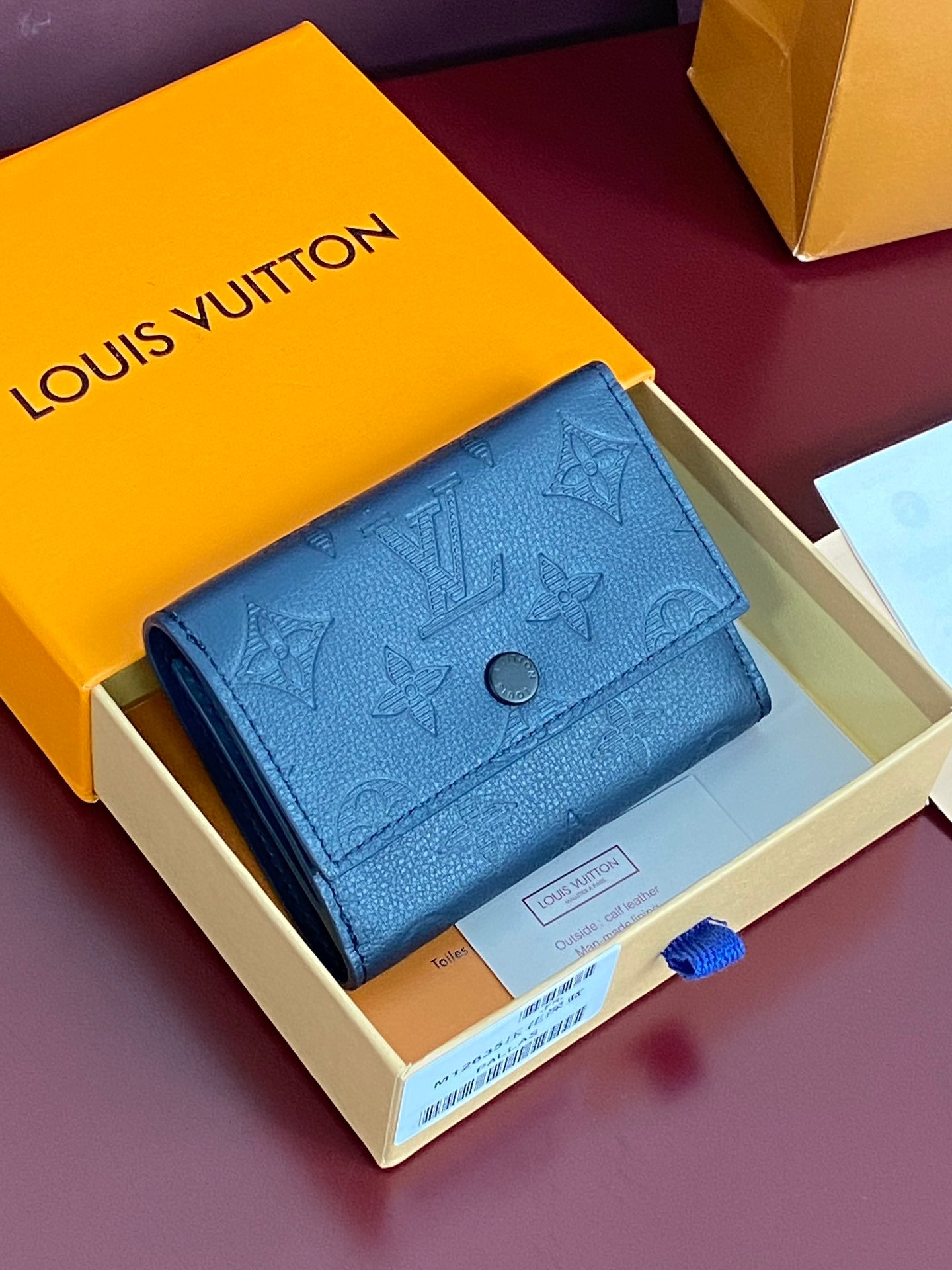 LV一比一Victor錢包Monogram Shadow牛皮深藍按扣翻蓋小巧實用M12635