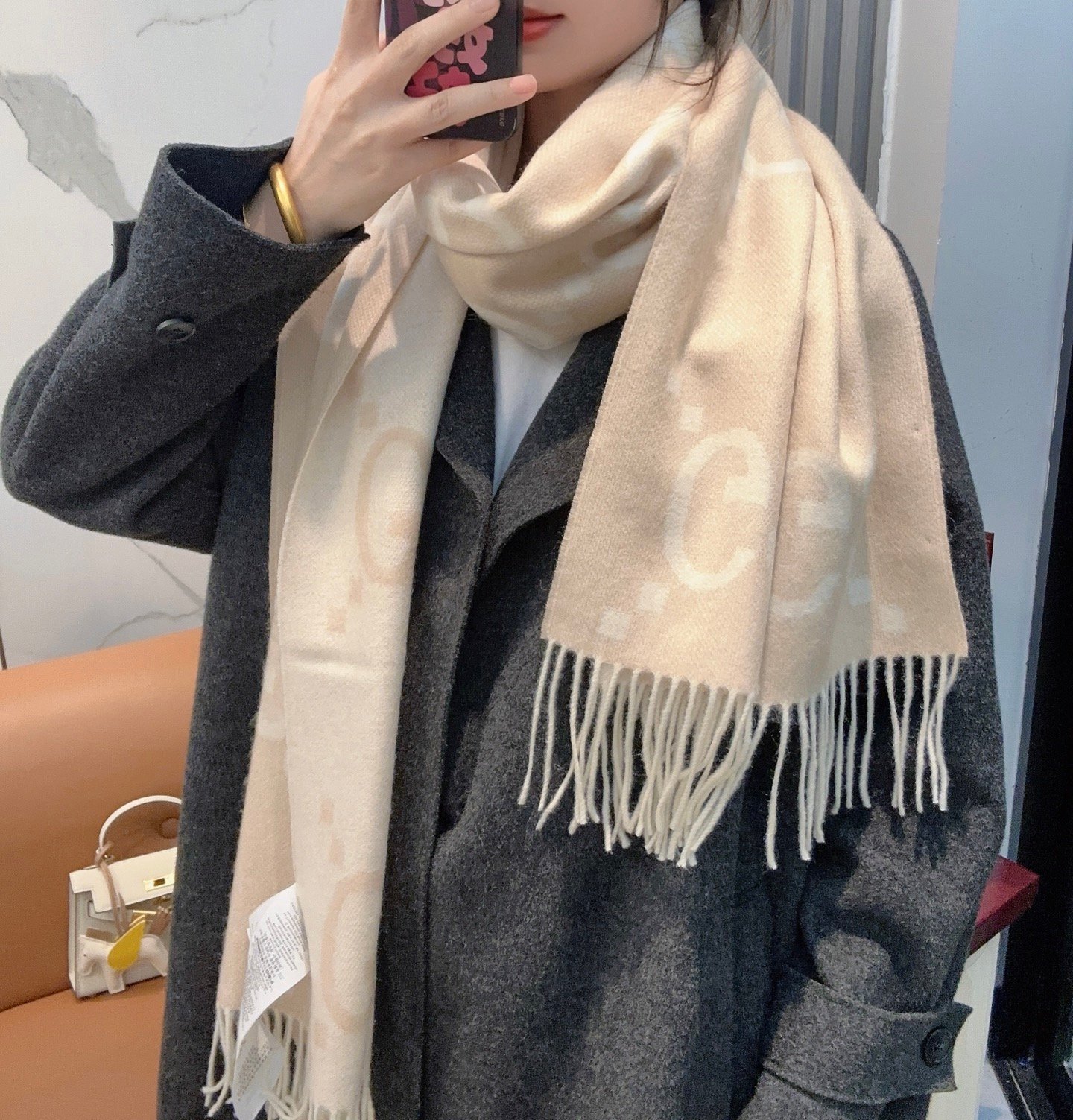 Gucci高仿大G雙面羊絨圍巾 45×200cm 男女同款雙色提花