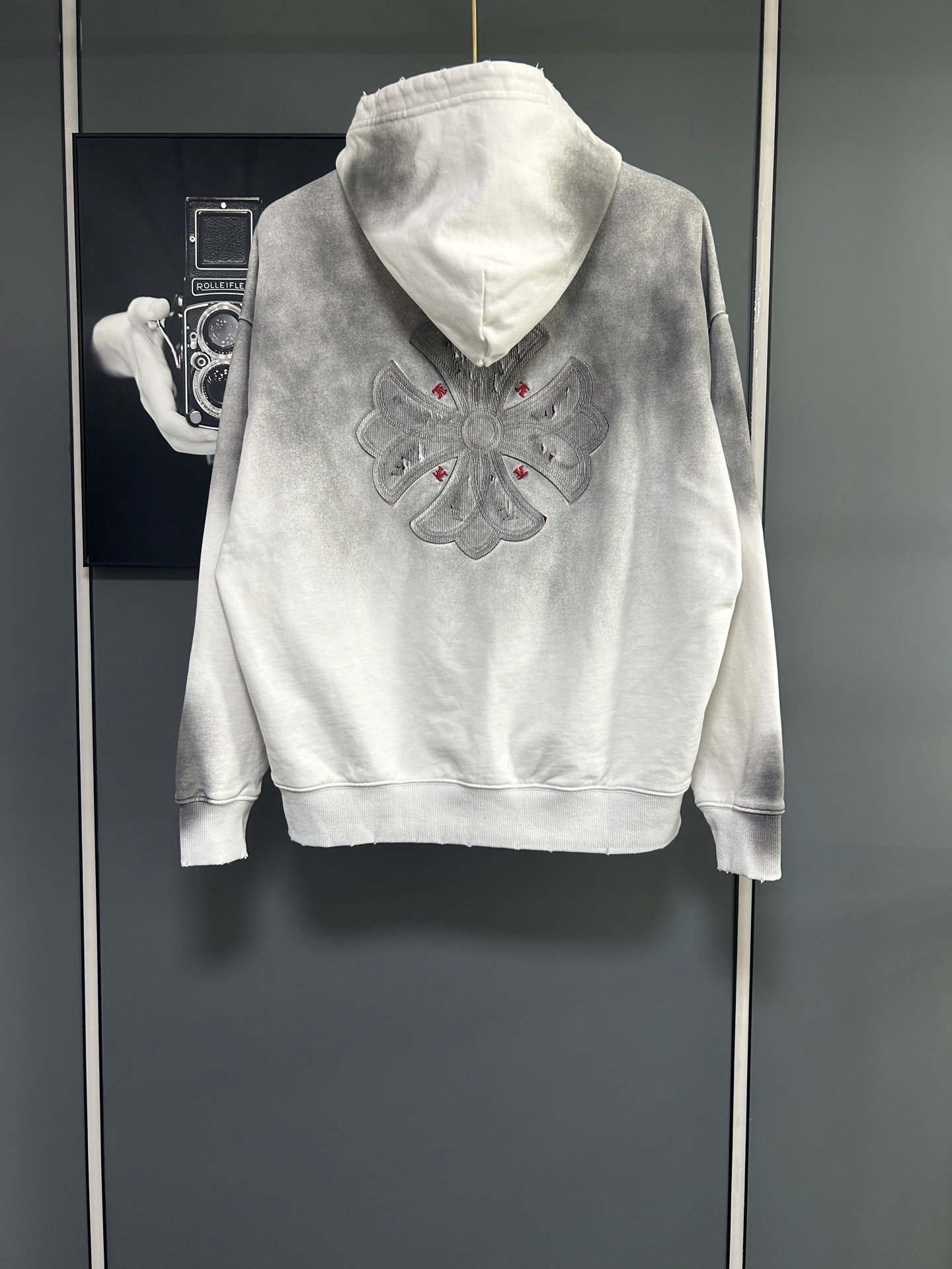 克羅心頂級原單十字架刺繡帶帽衛衣2025夏季男女同款美式酸洗