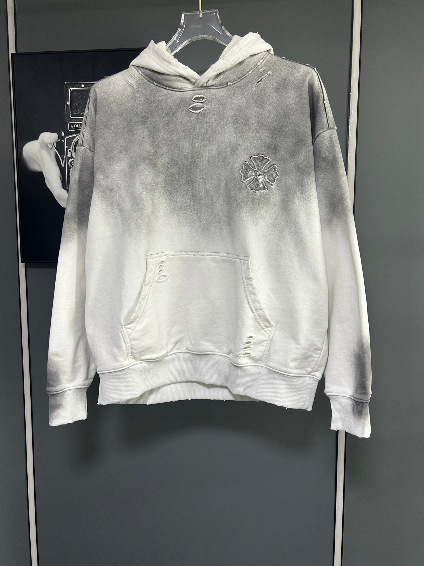 克羅心頂級原單十字架刺繡帶帽衛衣2025夏季男女同款美式酸洗