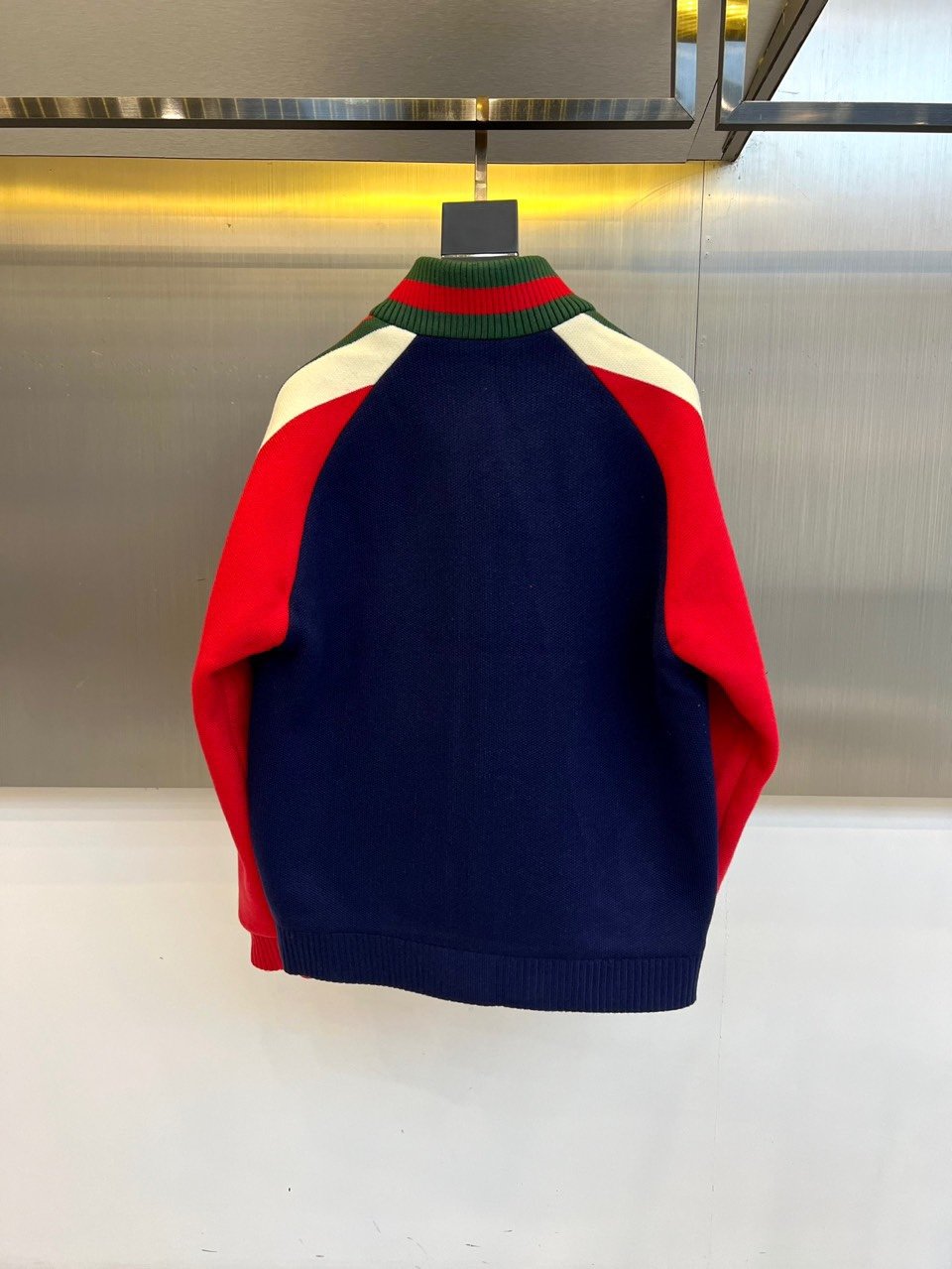 GUCCI 高仿深藍色針織夾克 秋冬新品雙G刺繡復古摩登