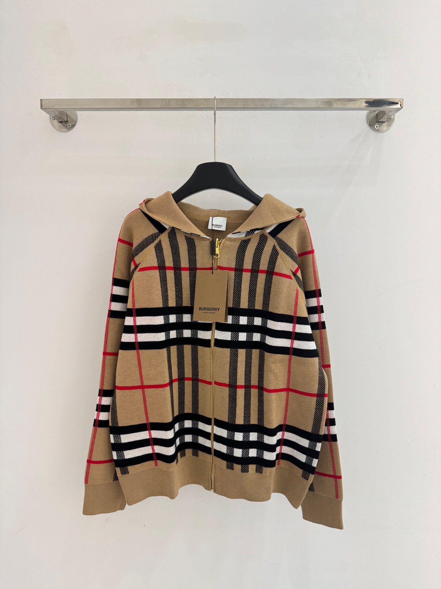 BURBERRY高仿雙面可穿拉鍊帽衫開衫格紋騎士字母LOGO時尚