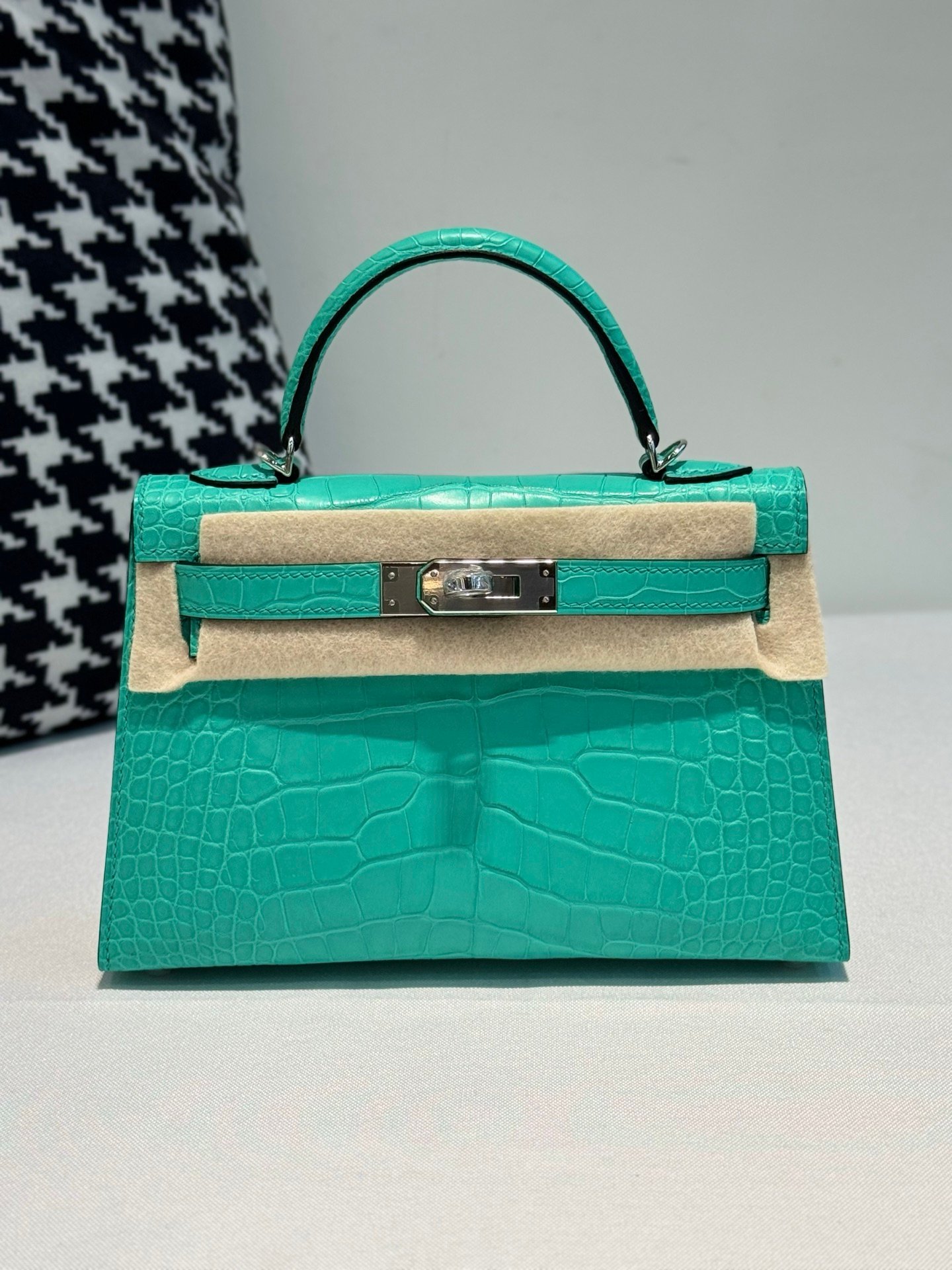 愛馬仕復刻版Mini Kelly二代19cm銀扣霧面鱷魚皮手縫精緻經典