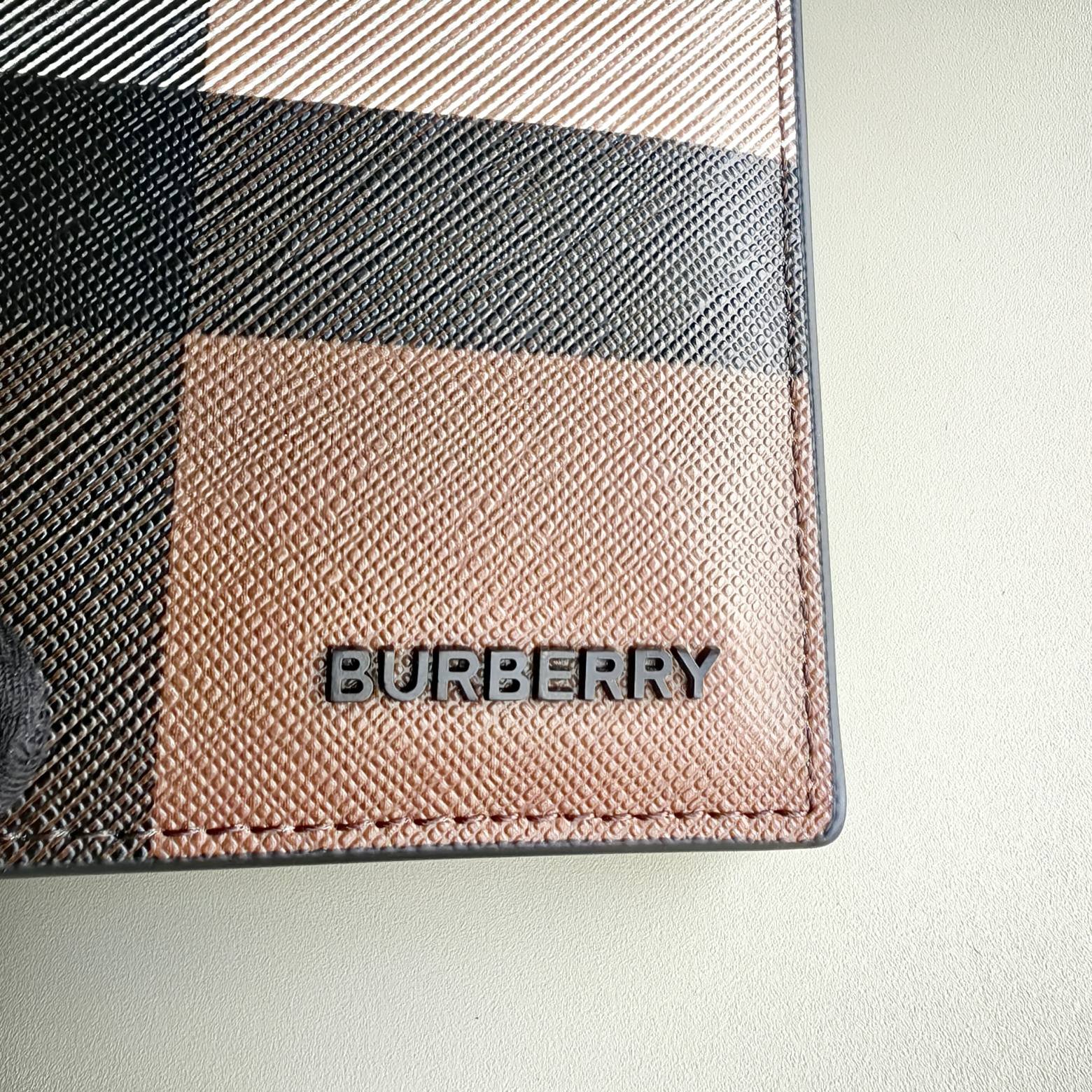 Burberry高仿雙折錢夾格紋牛皮立體徽標英倫紳士