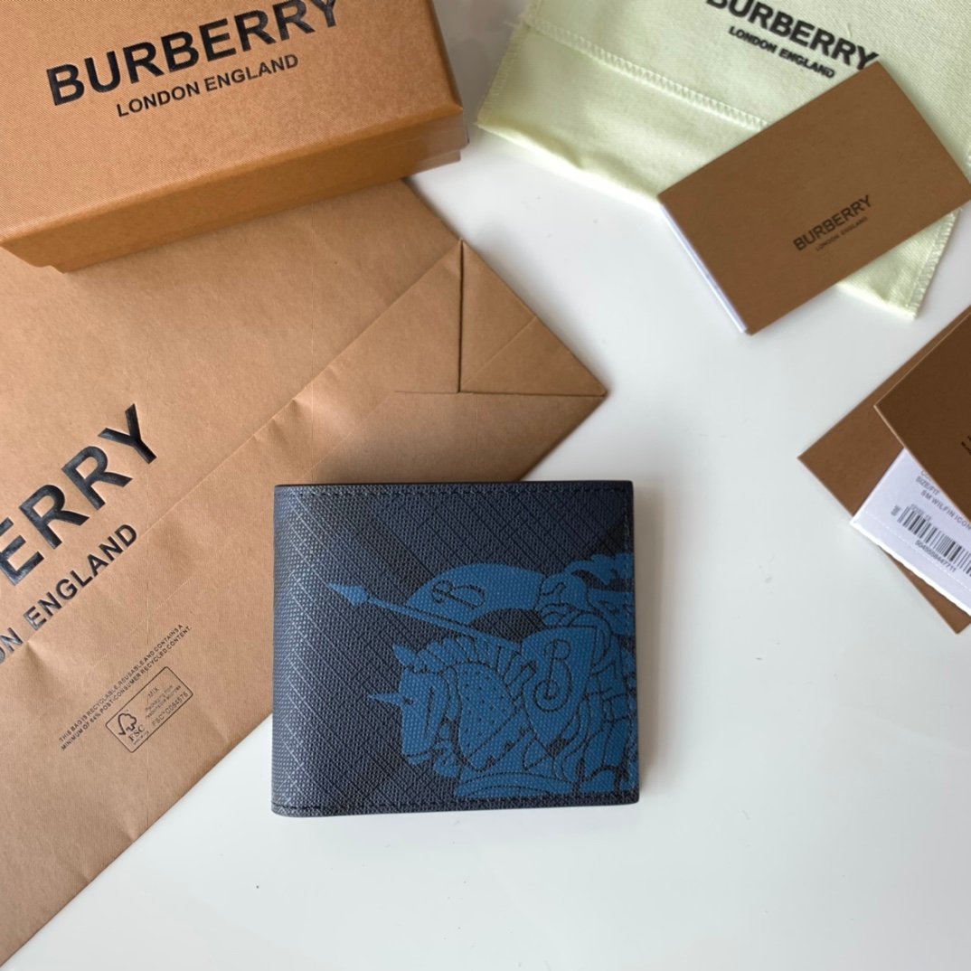 Burberry高仿London格紋馬術騎士短款錢夾粒面小牛皮新品