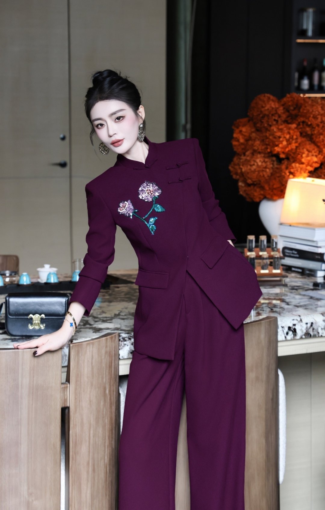 Dior高仿重工珠片繡國風套裝上衣褲裝剛柔並濟中式摩登氣場