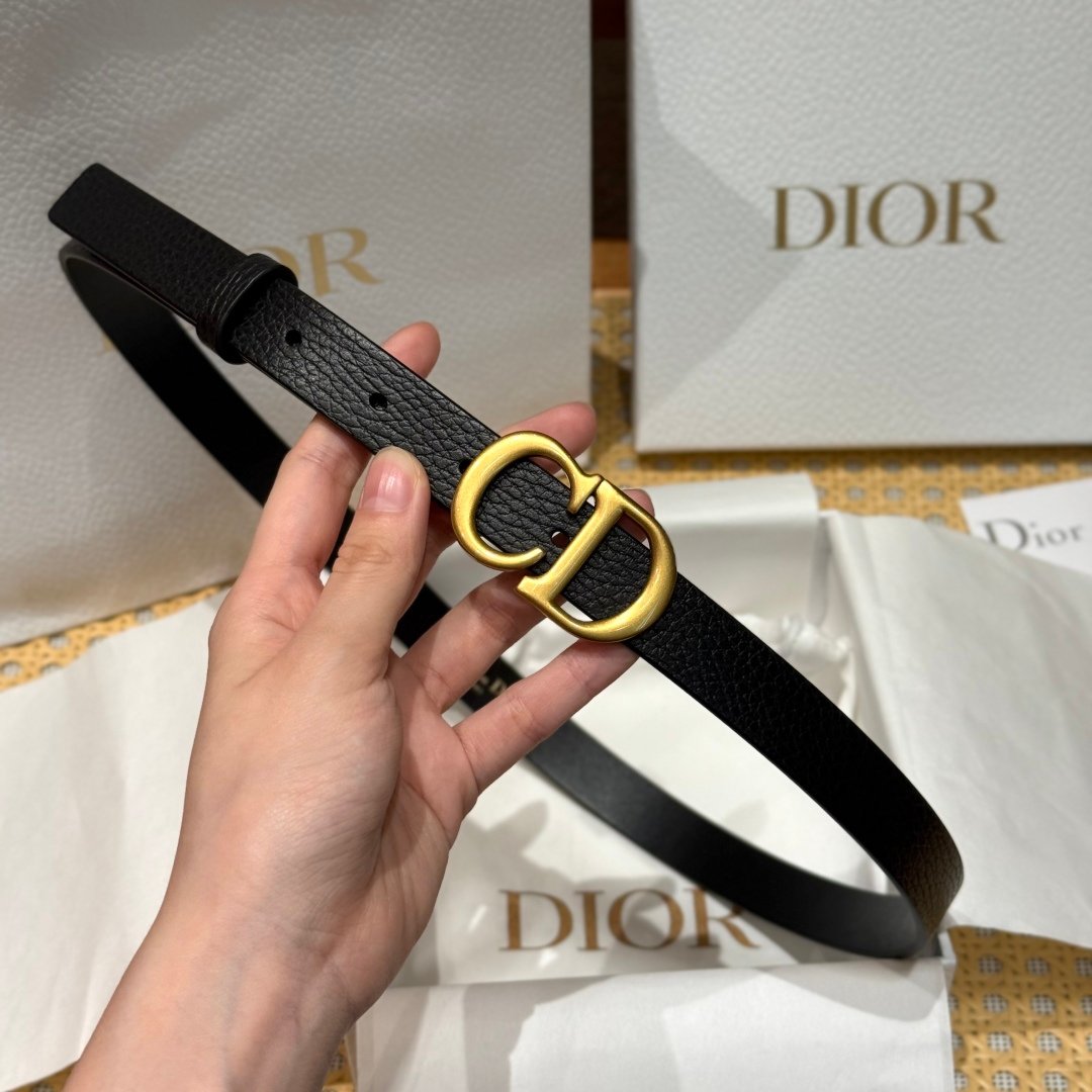 Dior高仿馬鞍黑色腰帶2cm纖細時尚復古金屬CD扣