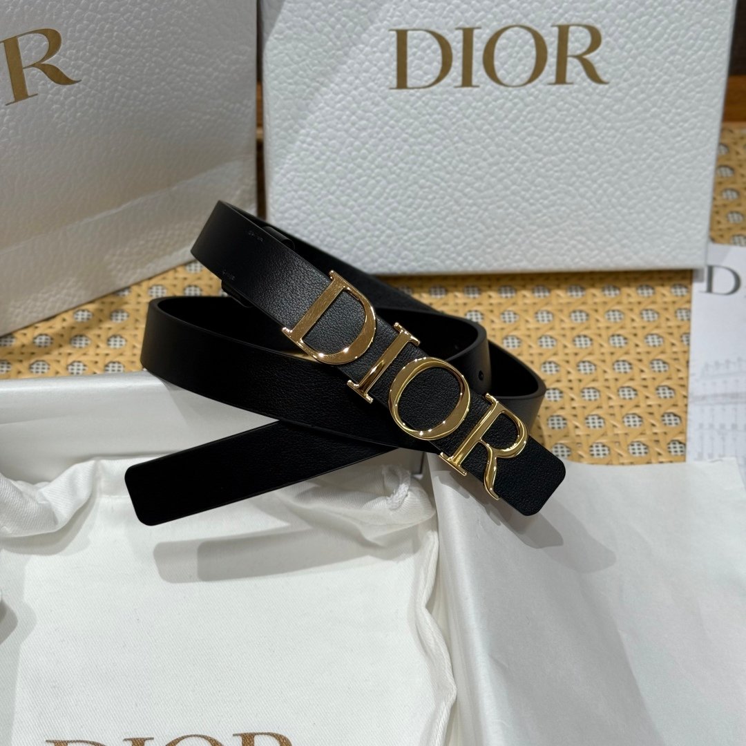 Dior高仿D-Dream雙面黑色腰帶2cm女款優雅百搭金屬扣