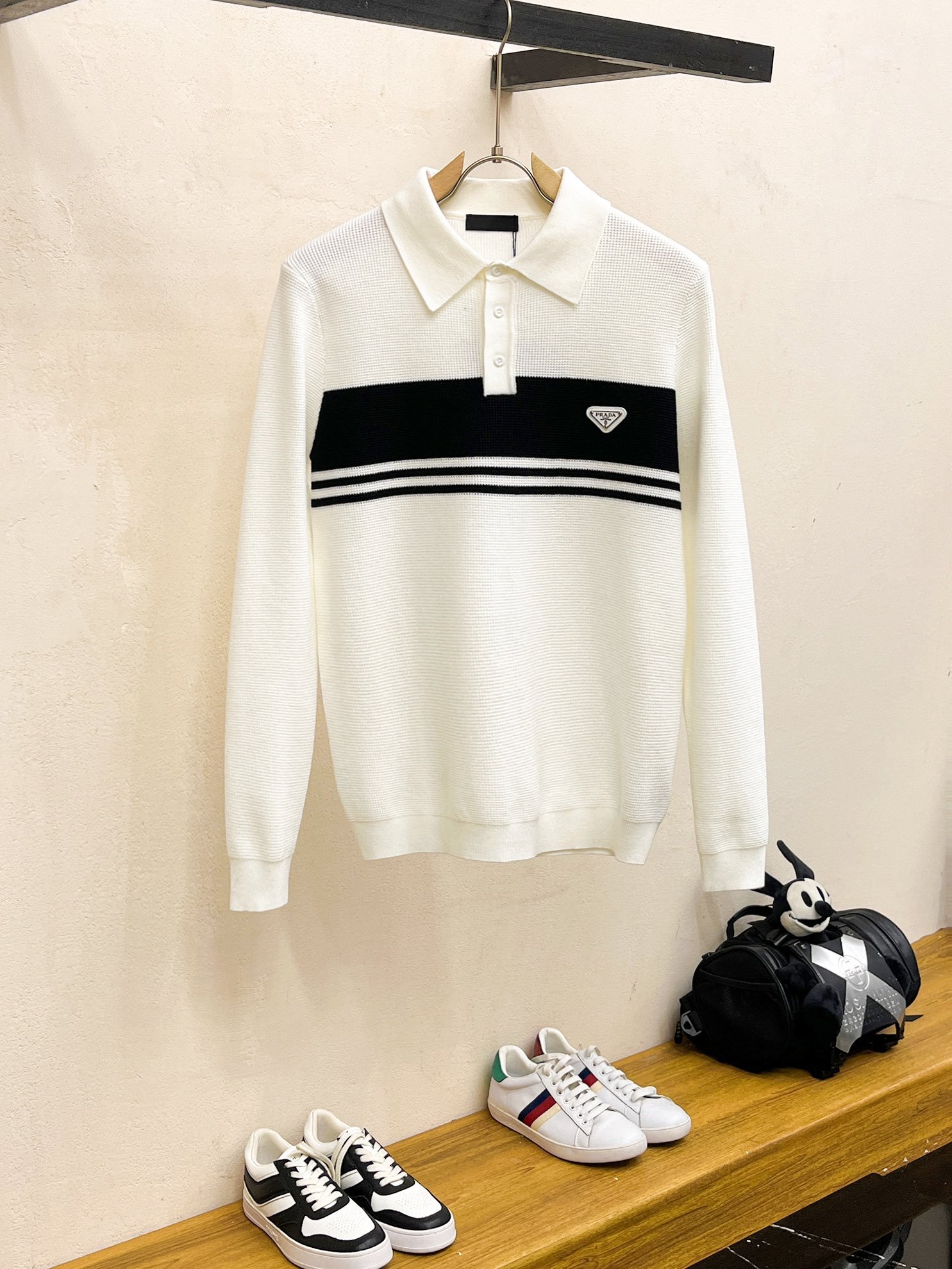 Prada 普拉達 白色秋冬新款 羊毛天絲提花Logo毛衣 精品一比一復刻版
