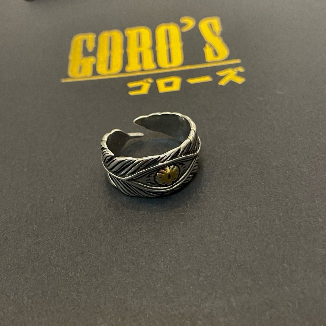 Goro’s高仿復古羽毛點金開口戒指 頂級手工男女同款 潮流朋克泰銀情侶戒