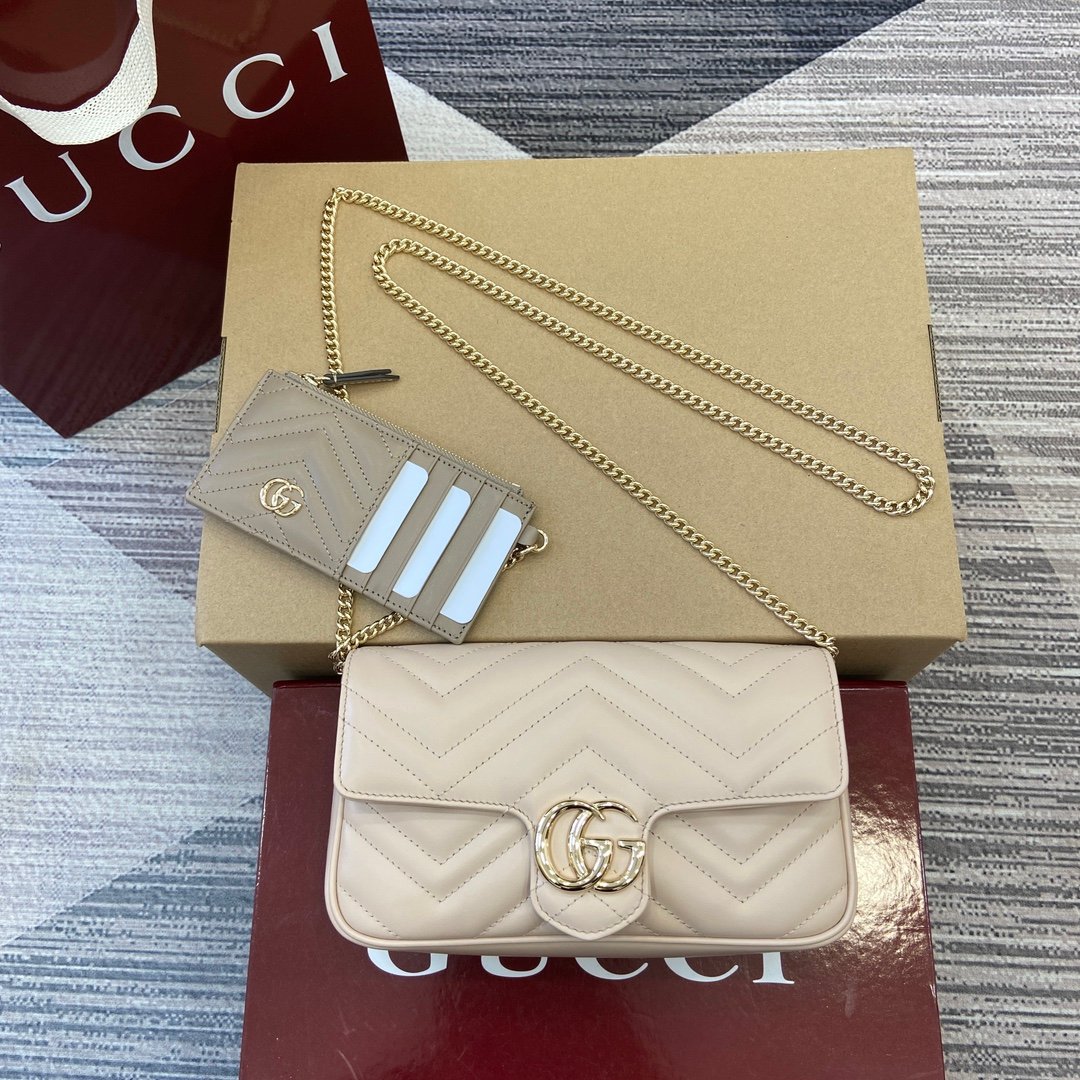 Gucci 一比一 Marmont鏈條包 奶白色小牛皮 優雅精品女包751526