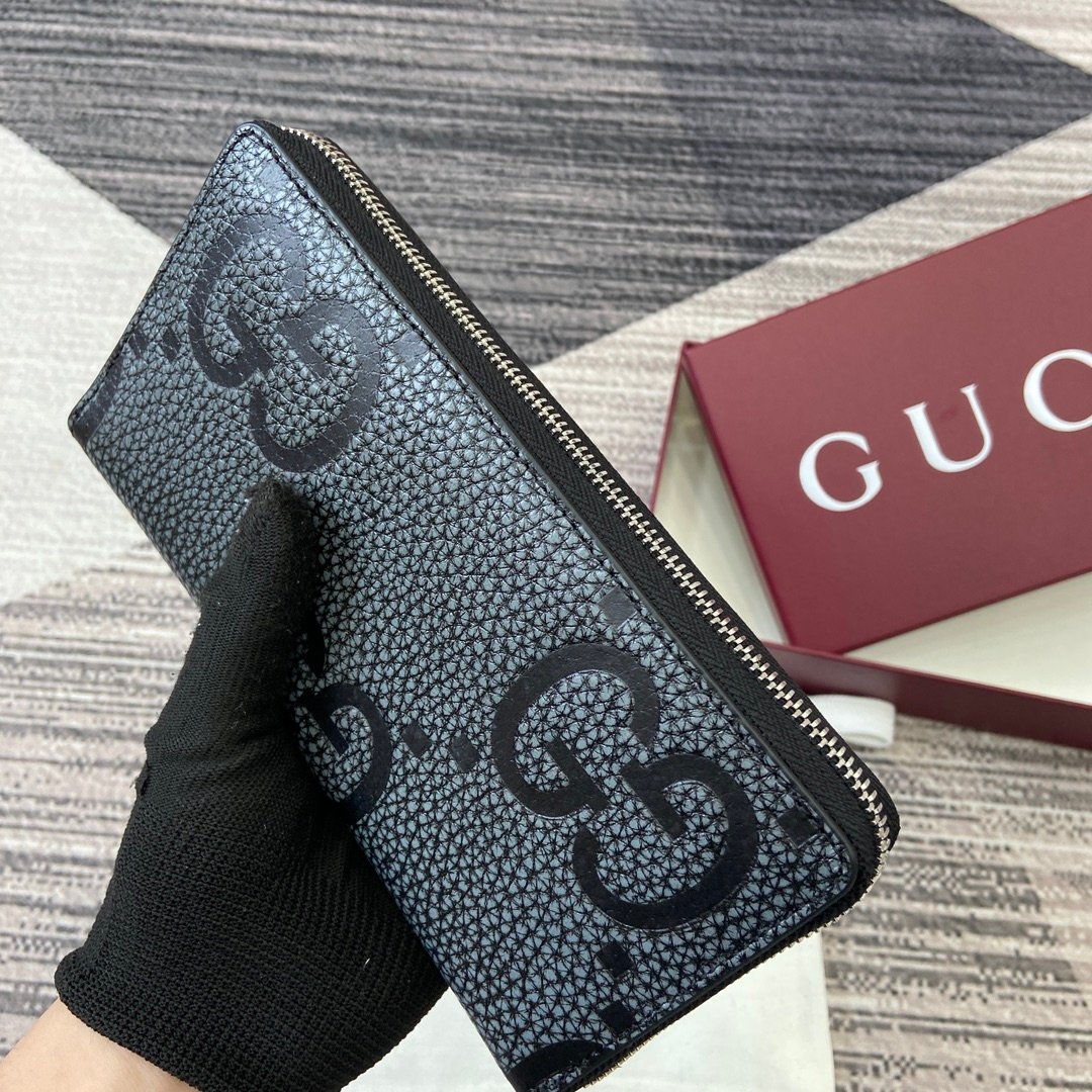 Gucci 高仿 GG長夾 黑灰經典紋路男士真皮錢包設計739484