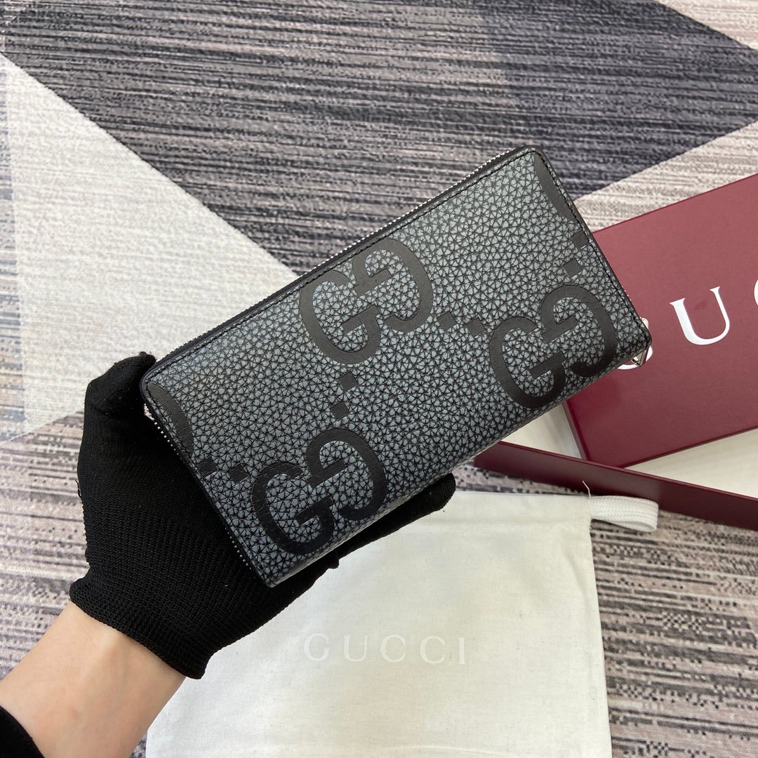 Gucci 高仿 GG長夾 黑灰經典紋路男士真皮錢包設計739484