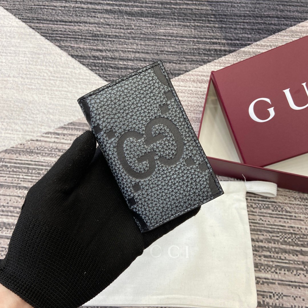 Gucci 高仿 GG卡夾 黑灰經典紋路 男士短夾 精品質感款739478