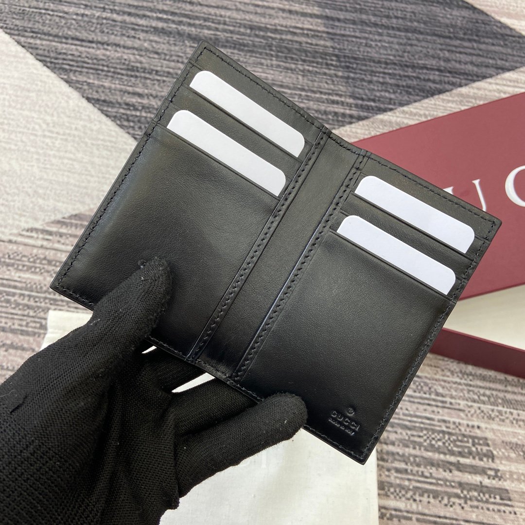 Gucci 高仿 GG卡夾 黑灰經典紋路 男士短夾 精品質感款739478