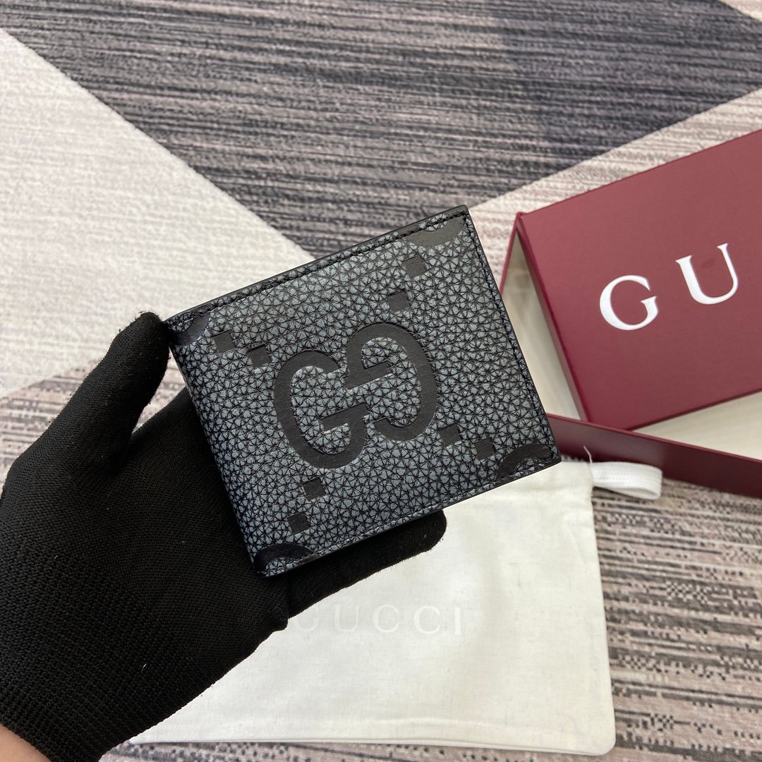 Gucci 高仿 GG短夾 黑灰經典對折款 男士精品錢包739475
