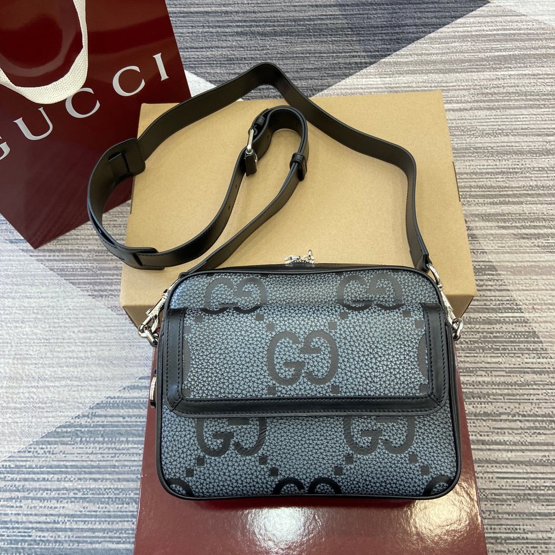 Gucci 高仿 GG斜挎包 黑灰經典款 商務休閒兩用設計794088