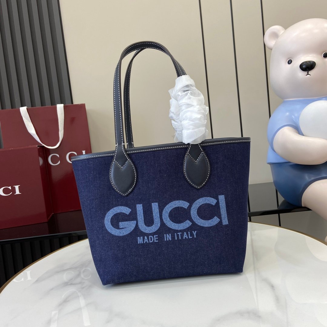 Gucci 精品仿製 牛仔托特包 小號丹寧藍款 義式輕奢風820496