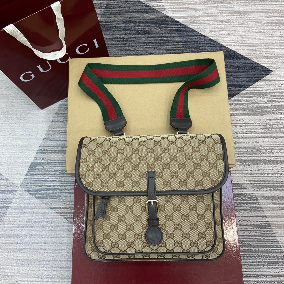 Gucci 原單 GG郵差包 經典紅綠織帶 男士復古休閒款793823
