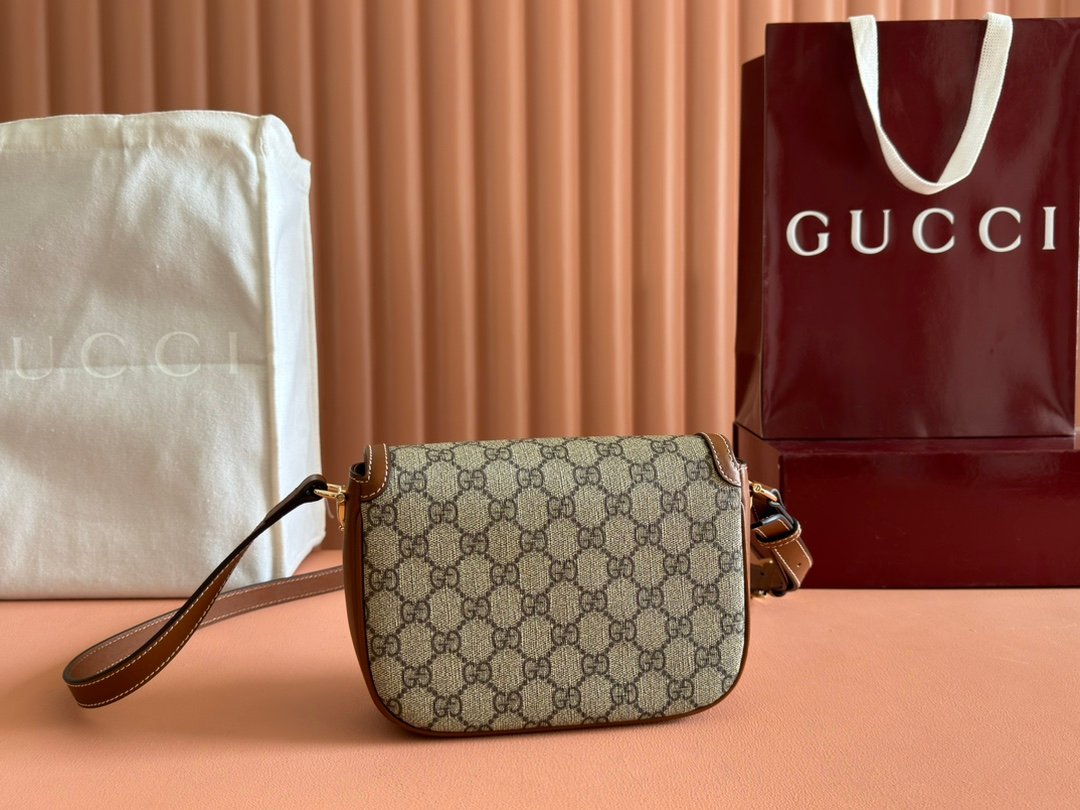 Gucci高仿1955馬銜扣包GG帆布拼焦糖皮新款復古優雅風