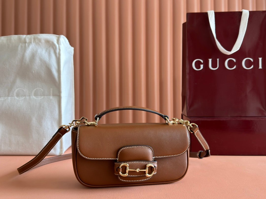 Gucci精品仿製1955馬銜扣迷你包焦糖色皮革設計輕奢風