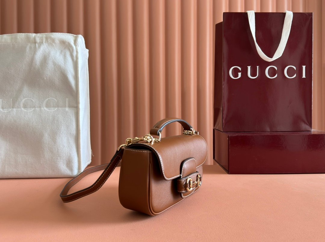 Gucci精品仿製1955馬銜扣迷你包焦糖色皮革設計輕奢風