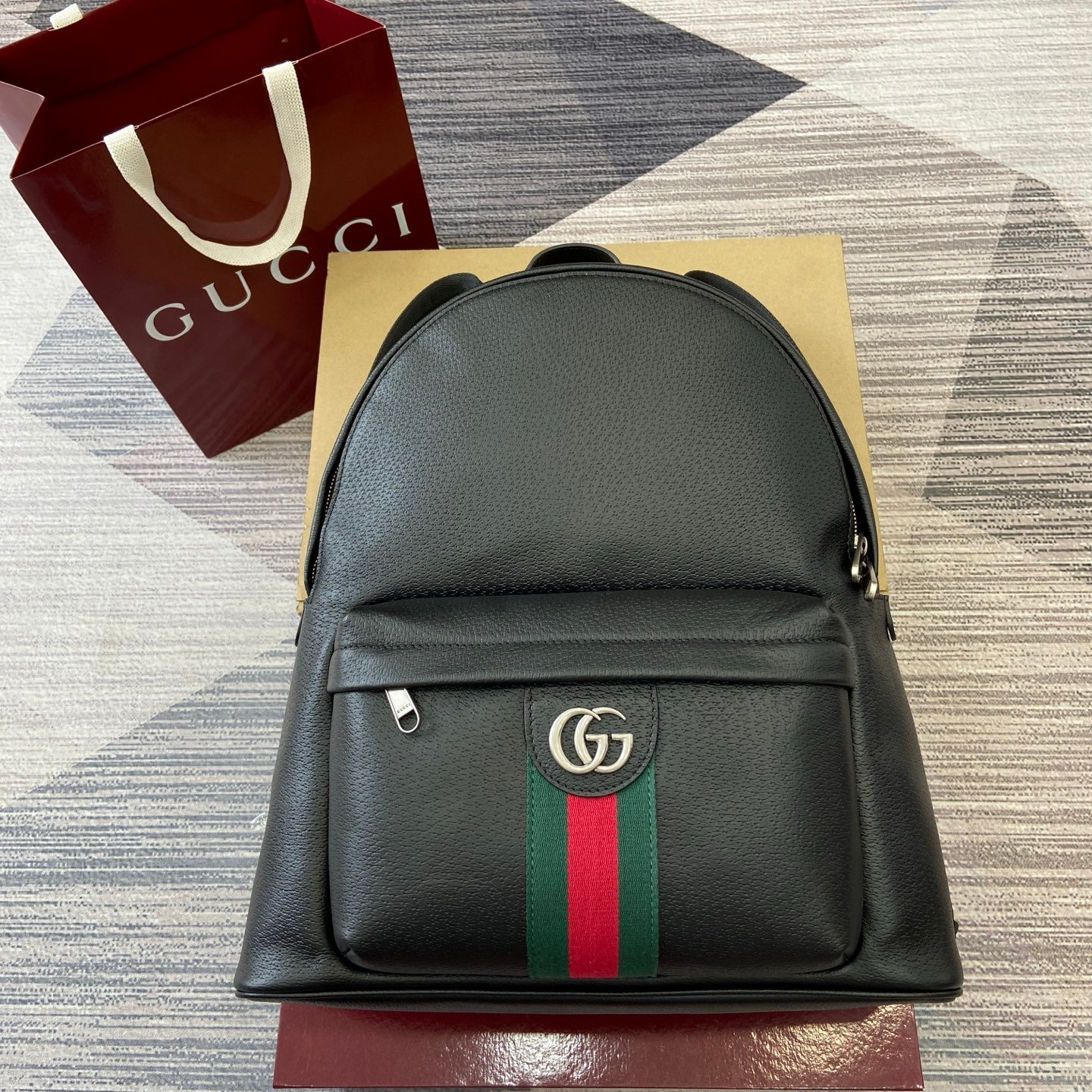 Gucci 高仿 Ophidia後背包 黑色牛皮 男士時尚通勤包834466